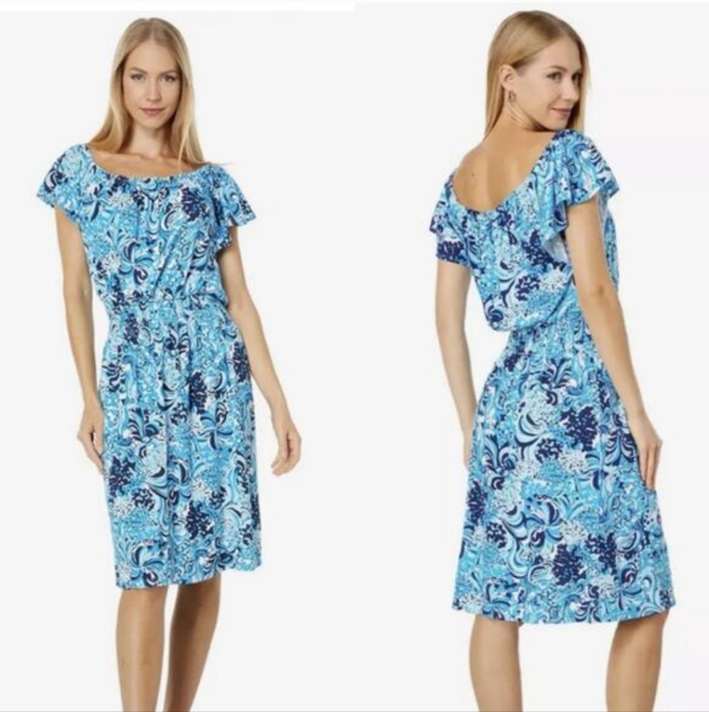 Lilly Pulitzer Blue Sundress with Cap Flutter Sleeves